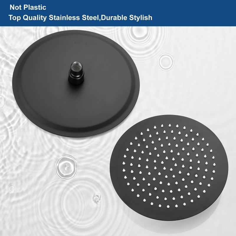 Midanya Round Rainfall Shower Head High Pressure Stainless Steel Waterfall Large Rain Shower Head Ultra Thin Design,Matte Black 10 Inch - Image 2